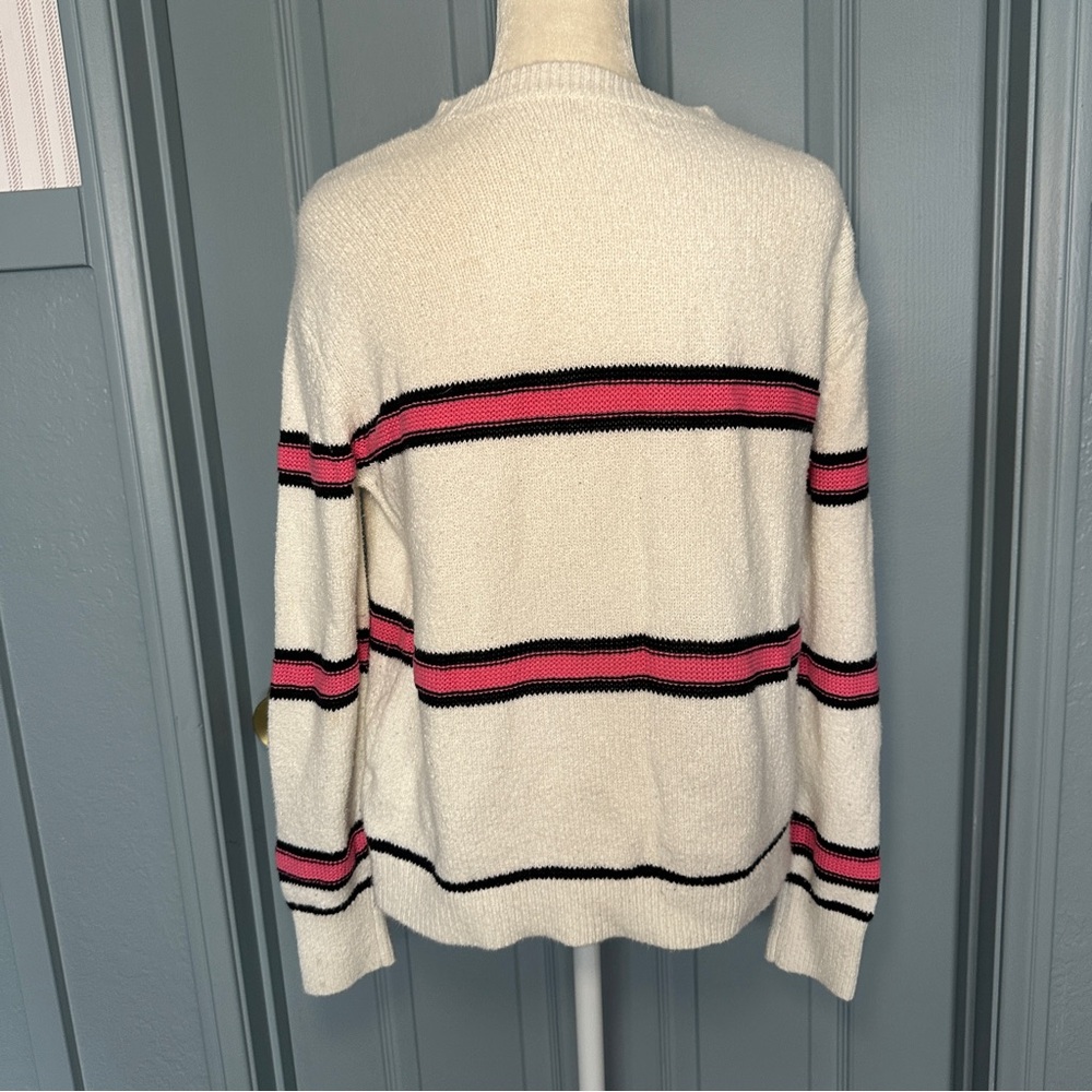 BP Nordstrom Women's Cream Sweater with Pink and Black Stripes S - Picture 5 of 7